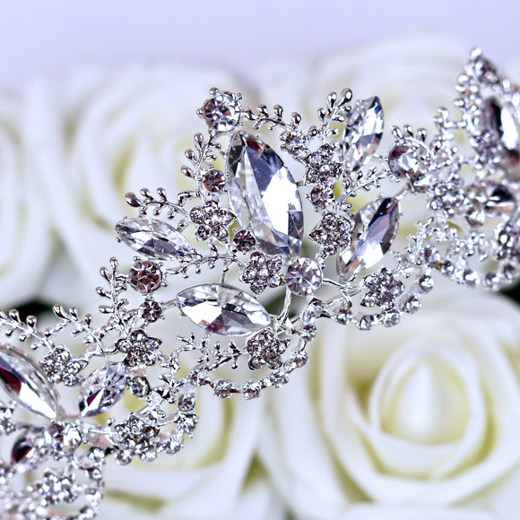Baroque bridal tiara crown crystal silver wedding main image 4